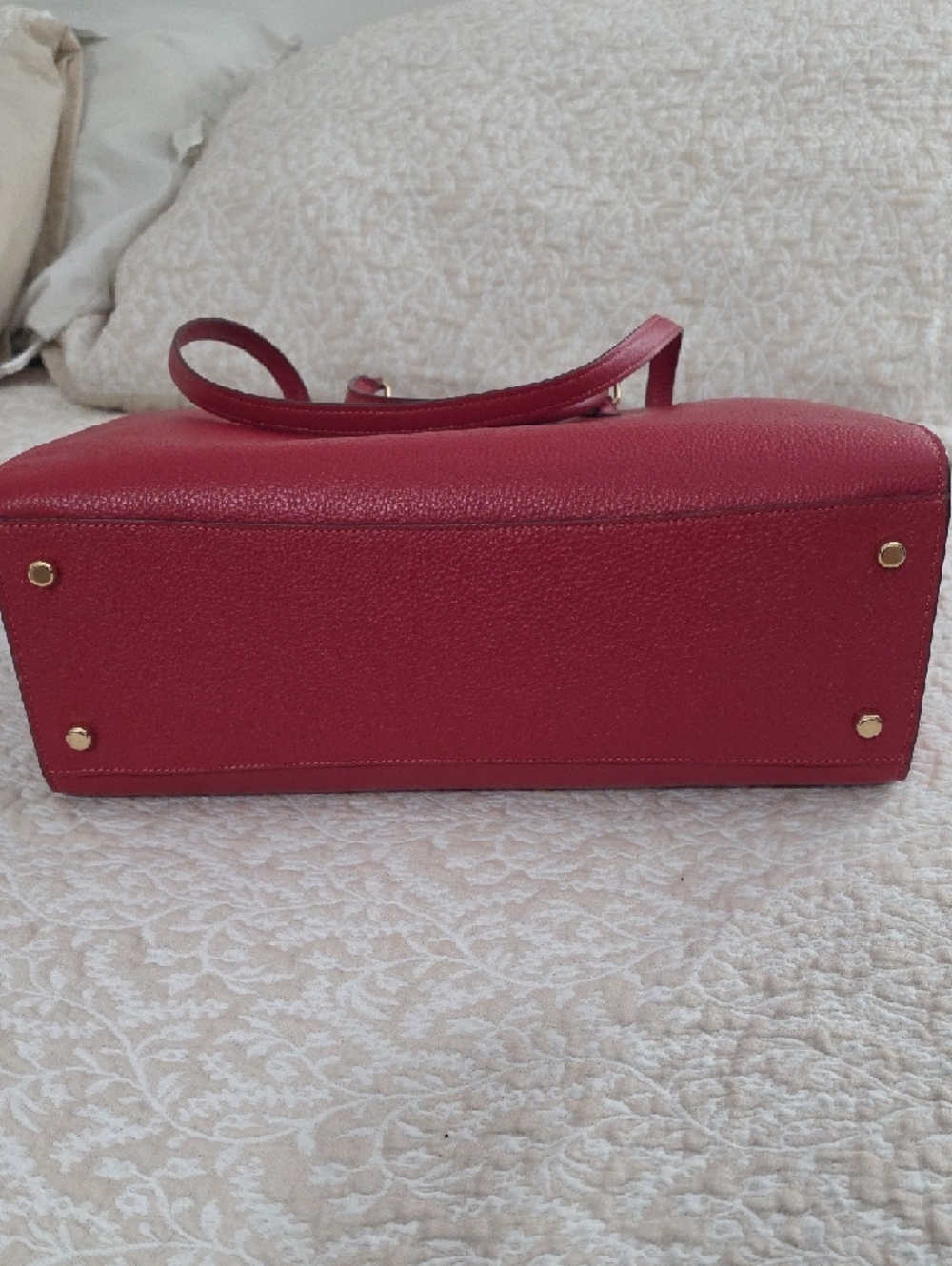 Coach Cherry Red Pebbled Leather Tote with Gold Accents - Picture 9 of 11